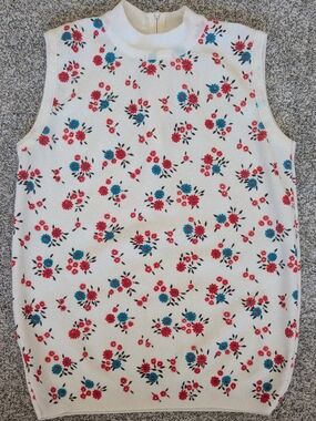 Vintage 90s Floral Sweater Vest Zip Mock Neck Cottagecore Grandma Chic Size M